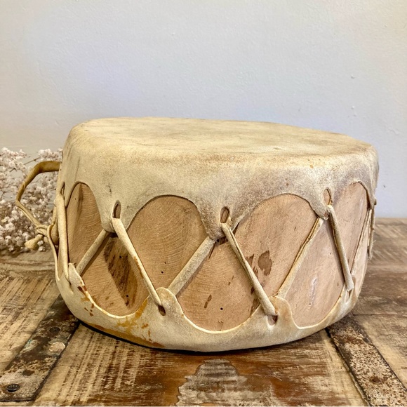 Rawhide Hand Drum Taos Pueblo Red Willow Leather and Wood - Picture 5 of 14
